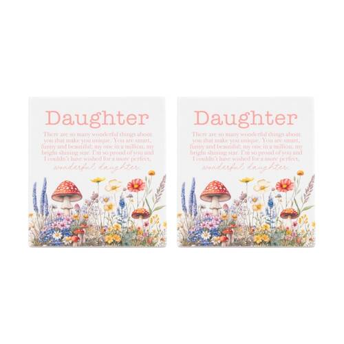 2PK Cottage Grove Daughter Verse Ceramic Embossed Pink White 12x14x1cm