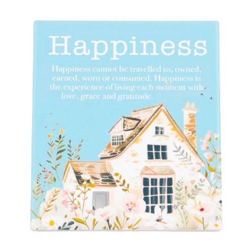 Cottage Grove Happiness Verse Ceramic Embossed Aqua White 12x14x1cm