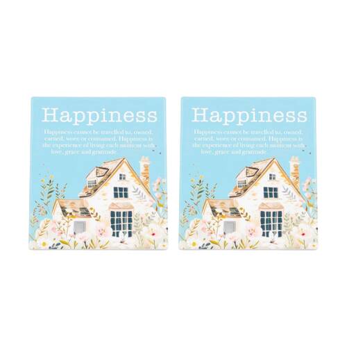 2PK Cottage Grove Happiness Verse Ceramic Embossed Aqua White 12x14x1cm