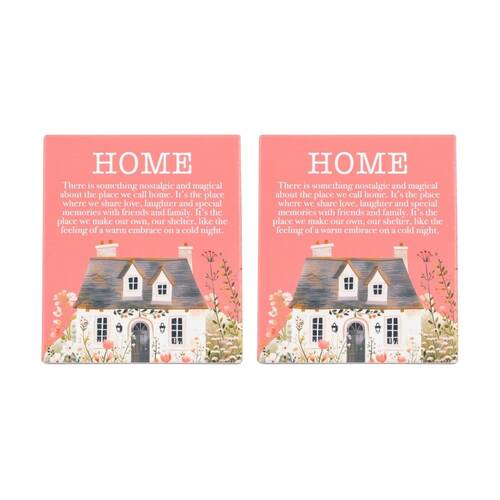 2PK Cottage Grove Home Verse Ceramic Embossed Pink White 12x14x1cm