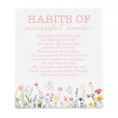Cottage Grove Habits Verse Ceramic Embossed Pink White 12x14x1cm