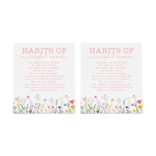 2PK Cottage Grove Habits Verse Ceramic Embossed Pink White 12x14x1cm