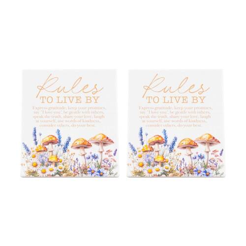 2PK Cottage Grove Rules Verse Ceramic Embossed Yellow Brown 12x14x1cm