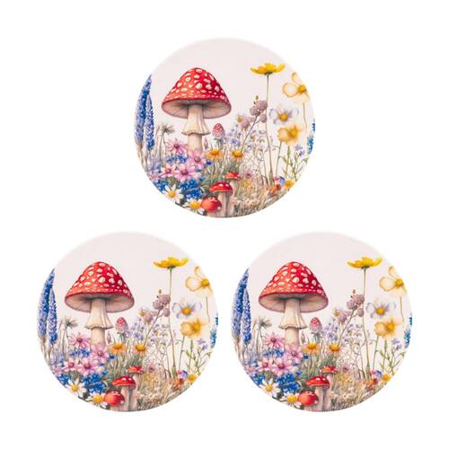 3PK Cottage Grove Mushrooms Ceramic Coaster Embossed Design Cork Backing