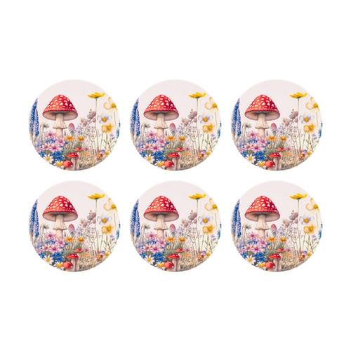 6PK Cottage Grove Mushrooms Ceramic Coaster Embossed Design Cork Backing