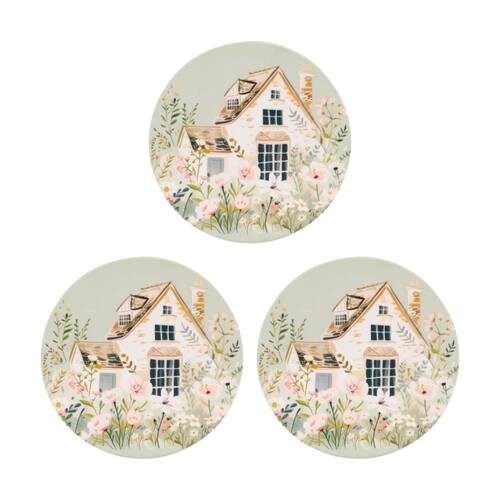 3PK Cottage Grove Cottage-Ceramic Coaster Embossed Cork Back Green 11cm