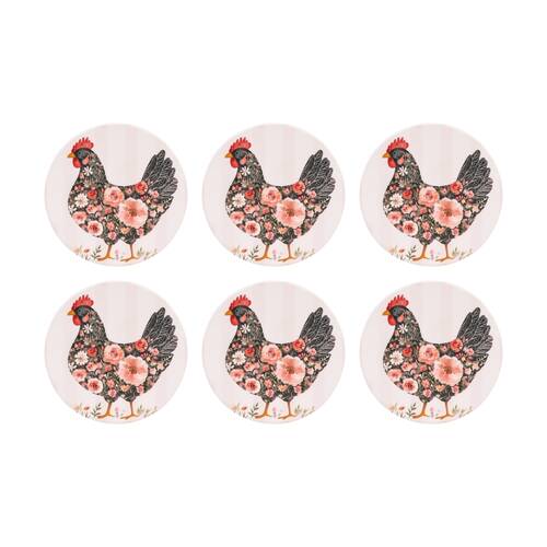 6PK Cottage Grove Dark Hen Ceramic Coaster Embossed Design Cork Back 11cm