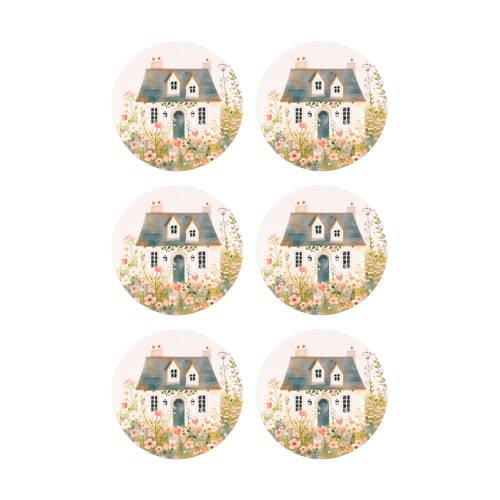 6PK Cottage Grove Light Ceramic Coaster Embossed Design Cork Back 11cm