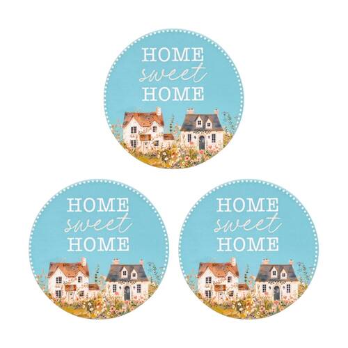 3PK Cottage Grove Home-Sweet-Home Ceramic Coaster Embossed Cork 11cm