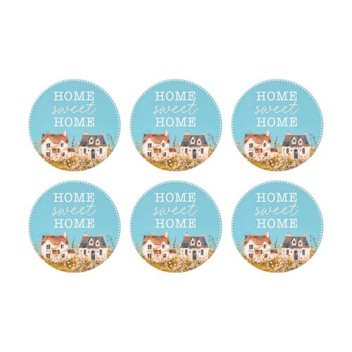 6PK Cottage Grove Home-Sweet-Home Ceramic Coaster Embossed Cork 11cm
