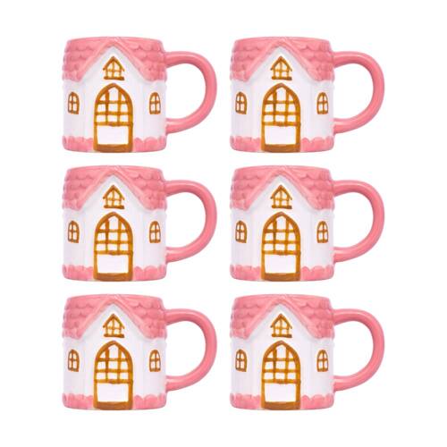 6PK Cottage Grove House Mug Hand Painted Ceramic Novelty Pink 380ml