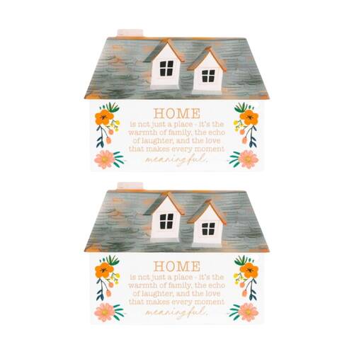 2PK Cottage Grove Home Wooden Block Decor MDF White Orange 17x13x2cm