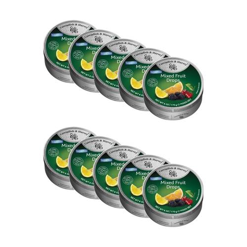10PK Cavendish & Harvey Sugar Free Mixed Fruit Drops Flavoured Candy 175g