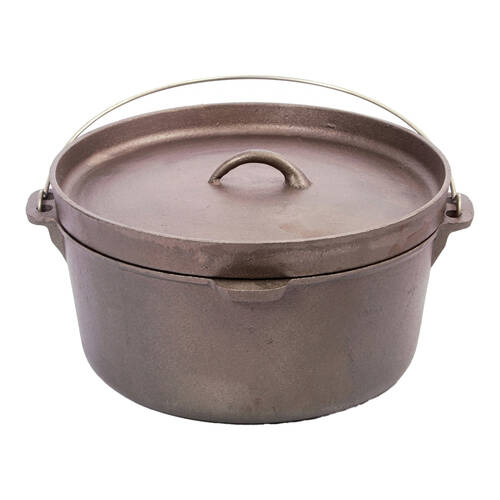 G&S Cast Iron Pre-Seasoned Durable Camp Oven With Lipped Lid 14cm/12qt