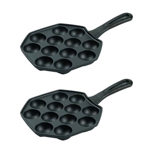 2PK G&S Cast Iron Pre-Seasoned Kitchen Gem Scone Pan W/ 12 Baking Moulds 16.5cm