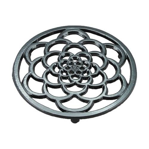 G&S Cast Iron Enamelled Round Trivet Durable Heat Protector Black 18cm