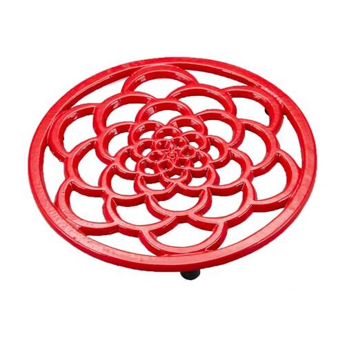 G&S Cast Iron Enamelled Round Trivet Durable Heat Protector Red 18cm