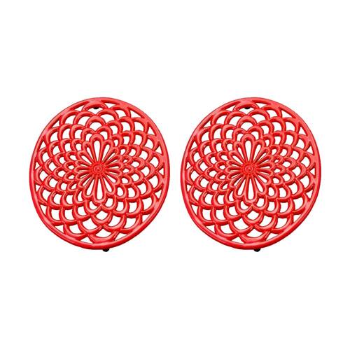 2PK G&S Cast Iron Enamelled Oval Trivet Durable Heat Protector Red 25x20cm