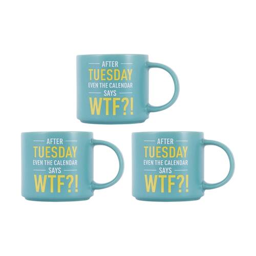 3PK Cheeky Mugs WTF Ceramic Mug Microwave Dishwasher Safe Aqua 390ml