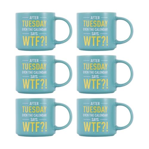 6PK Cheeky Mugs WTF Ceramic Mug Microwave Dishwasher Safe Aqua 390ml