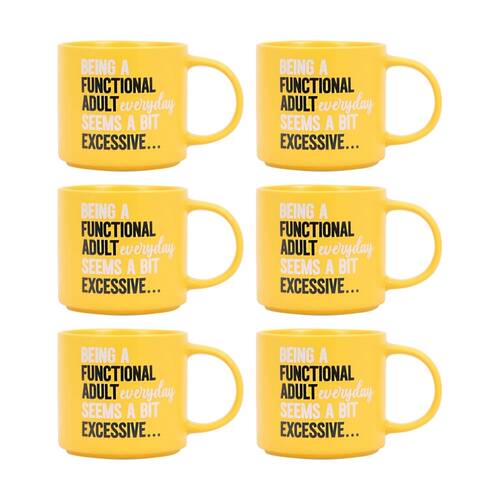 6PK Cheeky Mugs Functional Mug Ceramic Microwave Safe Yellow 390ml