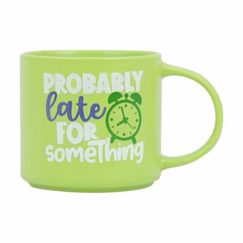 Cheeky Mugs Late Ceramic Mug Microwave Dishwasher Safe Green 390ml
