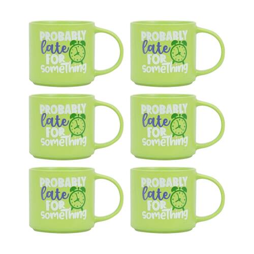 6PK Cheeky Mugs Late Ceramic Mug Microwave Dishwasher Safe Green 390ml