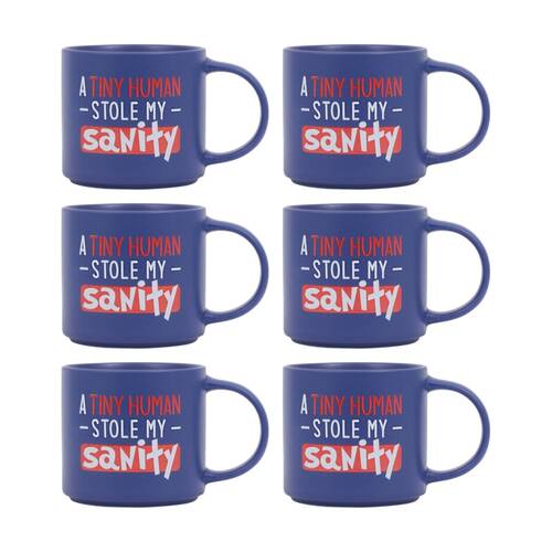 6PK Cheeky Mugs Sanity Mug Ceramic Dishwasher Safe Dark Blue 390ml