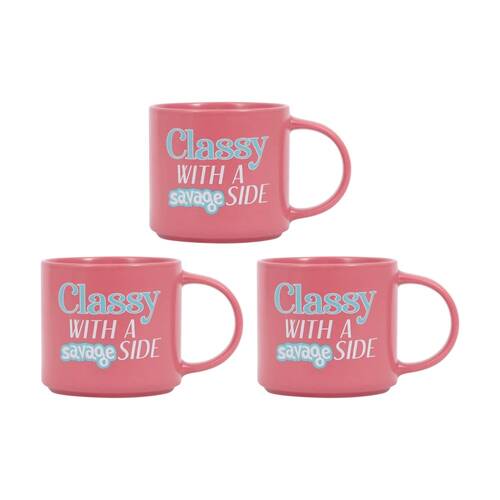 3PK Cheeky Mugs Classy Savage Ceramic Mug Dishwasher Safe Pink 390ml