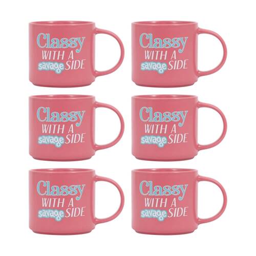 6PK Cheeky Mugs Classy Savage Ceramic Mug Dishwasher Safe Pink 390ml