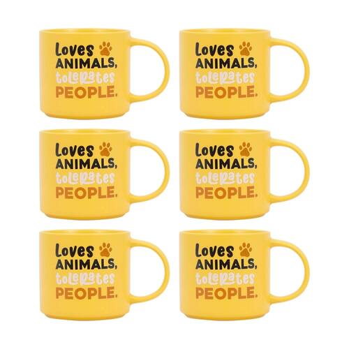 6PK Cheeky Mugs Loves Animals Ceramic Mug Dishwasher Safe Yellow 390ml