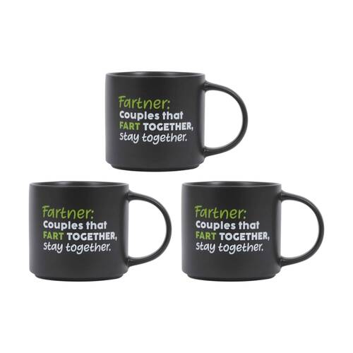 3PK Cheeky Mugs Fart Ceramic Mug Microwave Dishwasher Safe Black 390ml