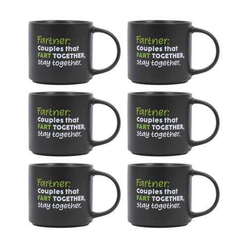 6PK Cheeky Mugs Fart Ceramic Mug Microwave Dishwasher Safe Black 390ml