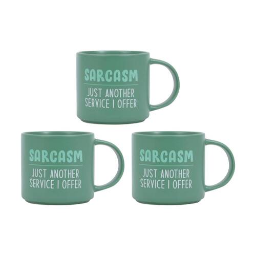 3PK Cheeky Mugs Sarcasm Ceramic Mug Microwave Dishwasher Safe Green 390ml