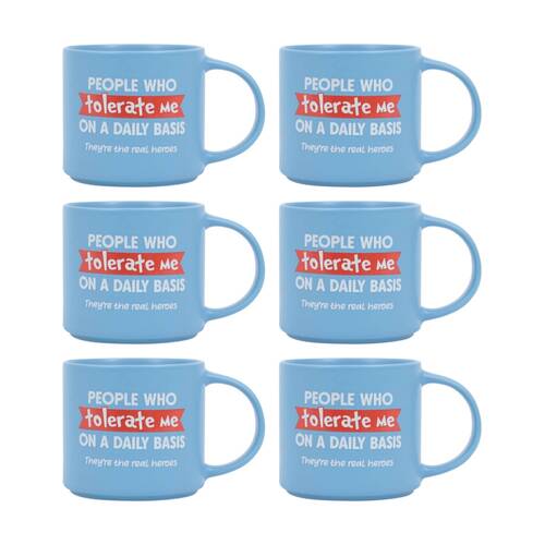 6PK Cheeky Mugs Tolerate Ceramic Mug Microwave Dishwasher Safe Blue 390ml