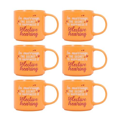 6PK Cheeky Mugs Marriage Ceramic Mug Microwave Safe Orange 390ml