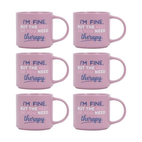6PK Cheeky Mugs Therapy Ceramic Mug Microwave Dishwasher Safe Purple 390ml