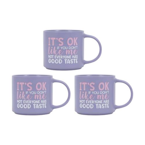 3PK Cheeky Mugs Good Taste Ceramic Mug Dishwasher Safe Purple 390ml