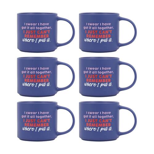 6PK Cheeky Mugs Remember Ceramic Mug Dishwasher Safe Dark Blue 390ml