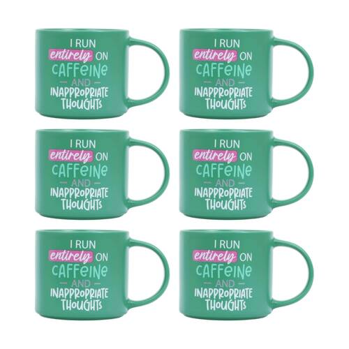 6PK Cheeky Mugs Caffeine Ceramic Mug Dishwasher Safe Green 390ml