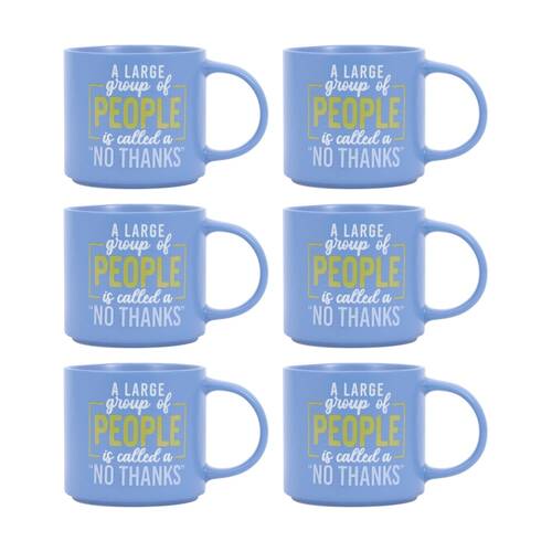 6PK Cheeky Mugs No Thanks Ceramic Mug Dishwasher Safe Blue 390ml