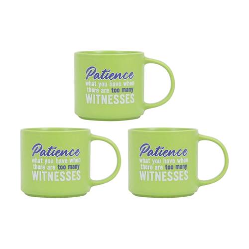 3PK Cheeky Mugs Patience Ceramic Mug Dishwasher Safe Green 390ml