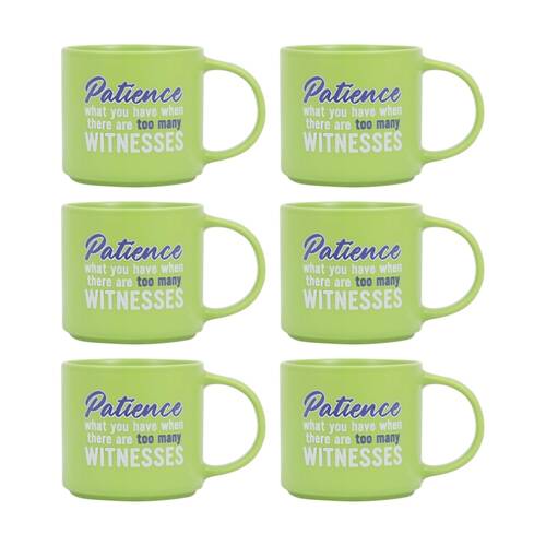 6PK Cheeky Mugs Patience Ceramic Mug Dishwasher Safe Green 390ml