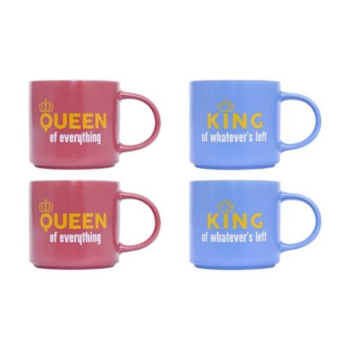 2x 2pc Cheeky Mugs King & Queen Ceramic Mug Set Pink Blue Yellow 390ml