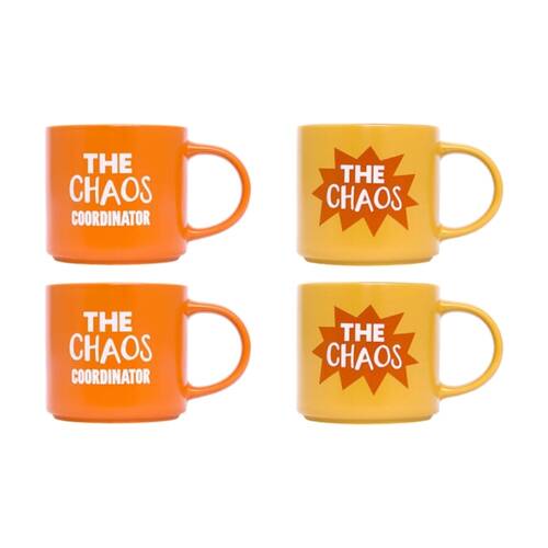 2x 2pc Cheeky Mugs Chaos Coordinator Ceramic Mug Set Orange Yellow 390ml