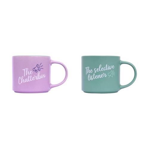 2pc Cheeky Mugs Chatterbox Ceramic Mug Set Purple Blue 390ml