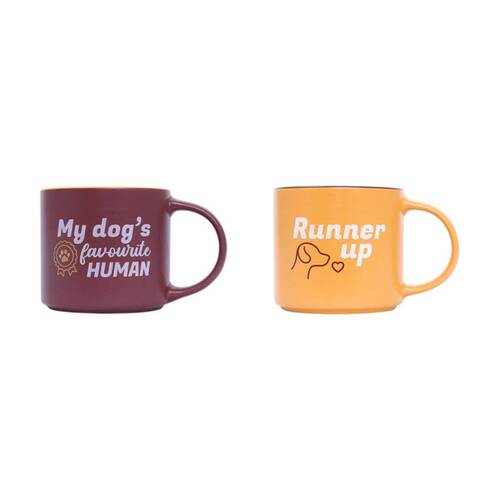 2pc Cheeky Favourite Human Mugs Ceramic Mug Set Red Orange 390ml