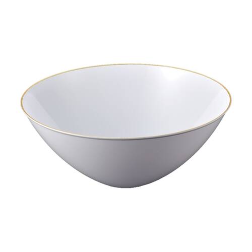 6x Partyware Heavy Duty Reusable Salad Bowl W/ Gold/Silver Rim 270mm White