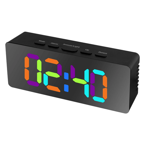 Liquid Ears Slimline RGB Colour Changing Dual Alarm Clock Time Date Black
