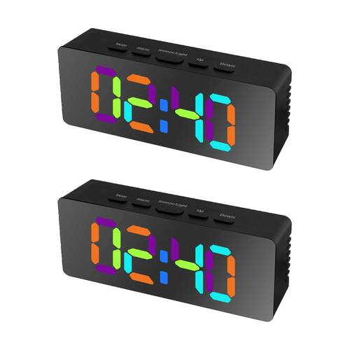 2PK Liquid Ears Slimline RGB Colour Changing Dual Alarm Clock Time Date Black
